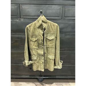 Free People Women's Military Jacket Green Suede Button-Down Size S